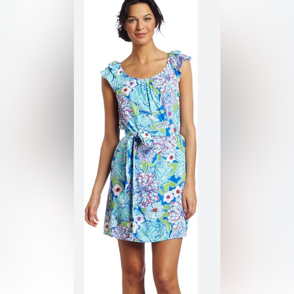Lilly Pulitzer Maya Worth Blue May Flowers Floral Print Tie Waist Dress - Picture 2 of 14
